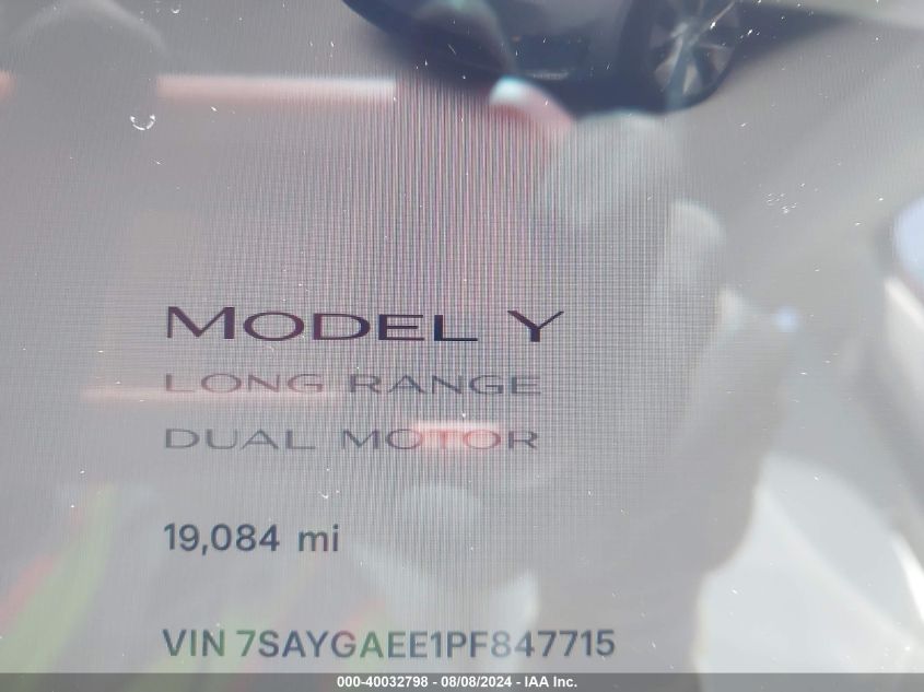 2023 Tesla Model Y Awd/Long Range Dual Motor All-Wheel Drive VIN: 7SAYGAEE1PF847715 Lot: 40032798