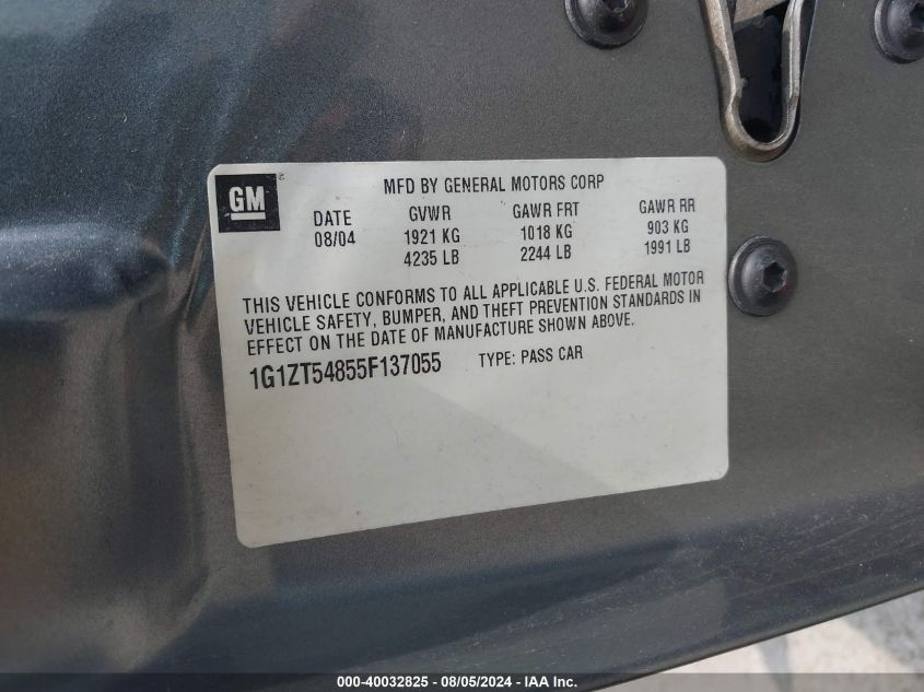 2005 Chevrolet Malibu Ls VIN: 1G1ZT54855F137055 Lot: 40032825