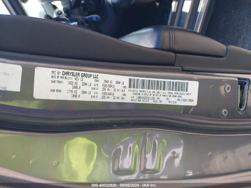 2013 Dodge Durango Crew VIN: 1C4RDHDG2DC611296 Lot: 40032920