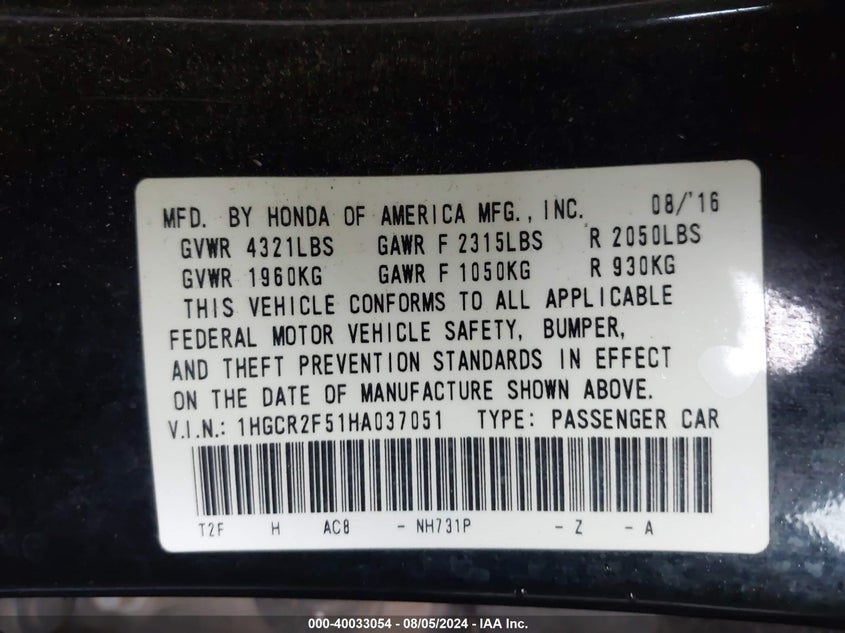 2017 HONDA ACCORD SPORT - 1HGCR2F51HA037051