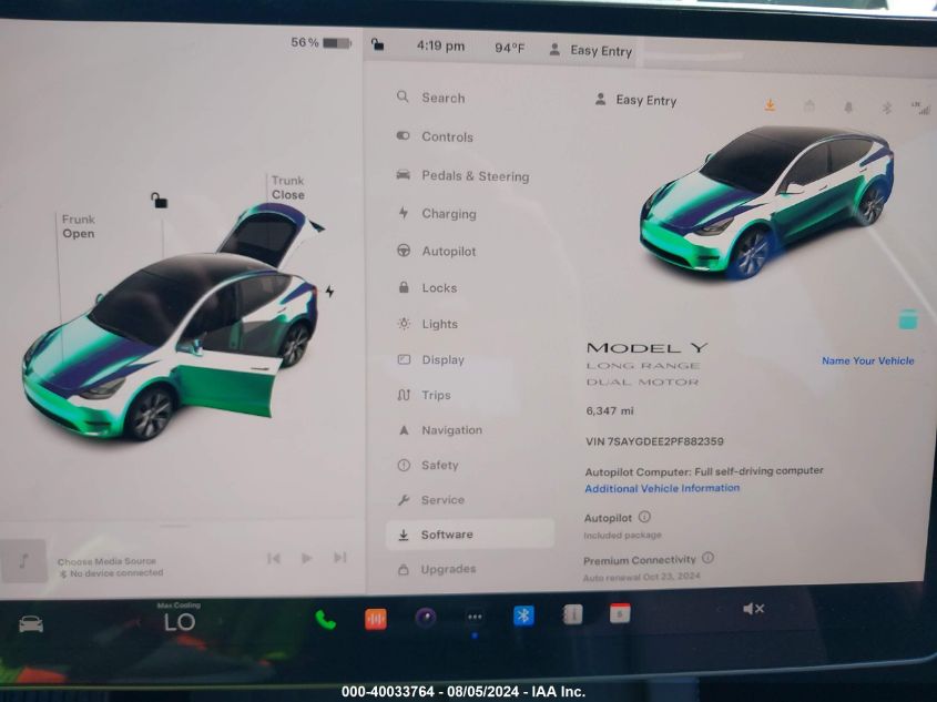2023 Tesla Model Y Awd/Long Range Dual Motor All-Wheel Drive VIN: 7SAYGDEE2PF882359 Lot: 40033764