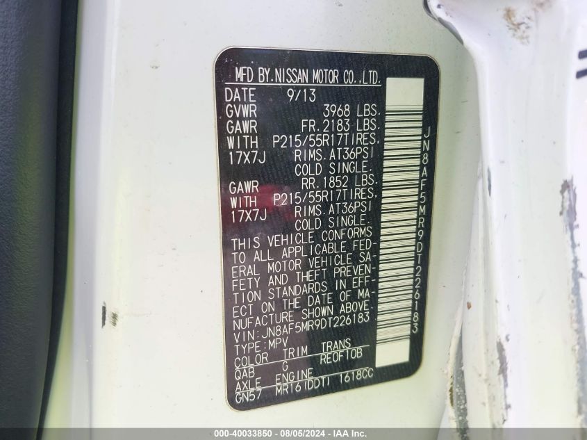 JN8AF5MR9DT226183 2013 Nissan Juke S