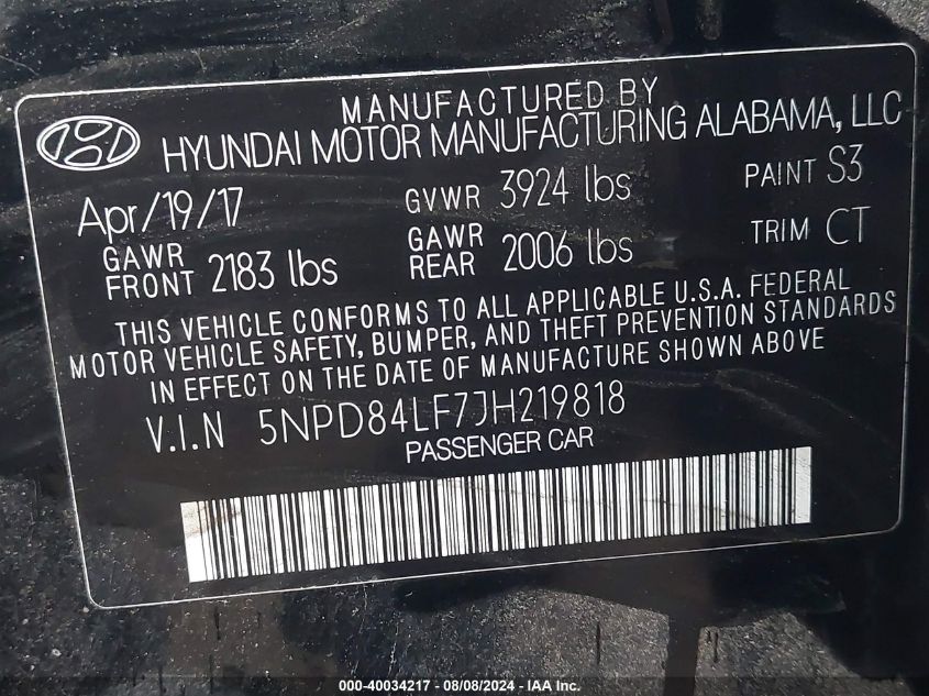 VIN 5NPD84LF7JH219818 2018 HYUNDAI ELANTRA no.9