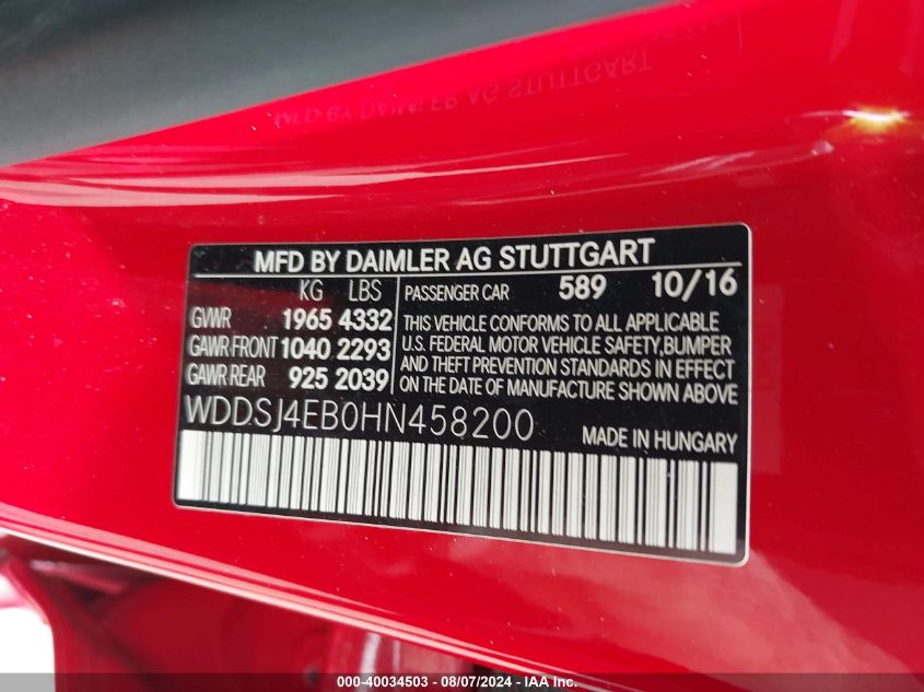 WDDSJ4EB0HN458200 2017 Mercedes-Benz Cla 250