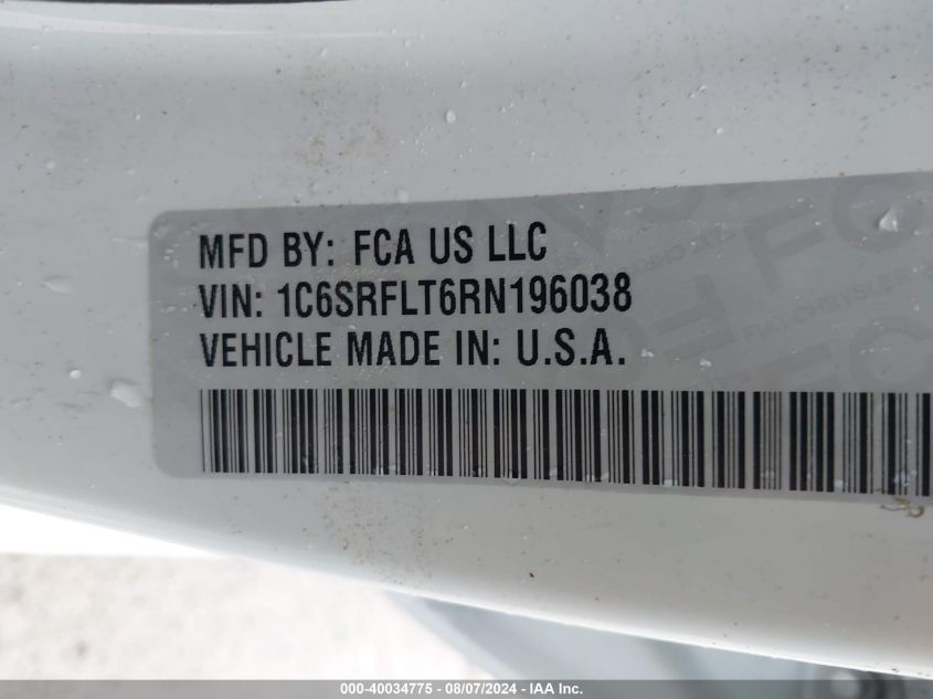 2024 Ram 1500 Rebel 4X4 5'7 Box VIN: 1C6SRFLT6RN196038 Lot: 40034775