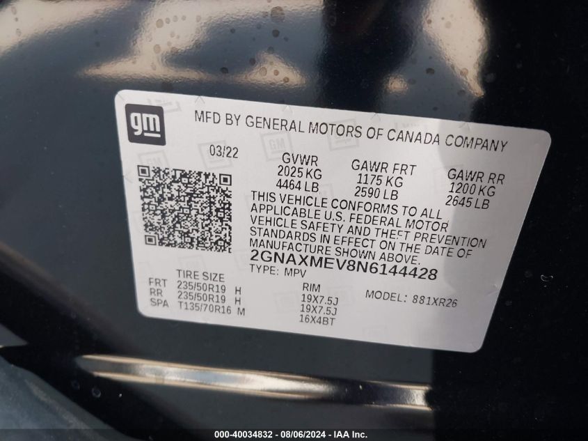 2022 CHEVROLET EQUINOX FWD RS - 2GNAXMEV8N6144428