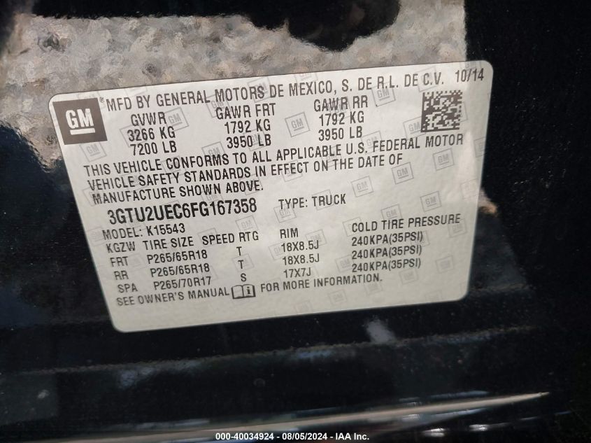 3GTU2UEC6FG167358 2015 GMC Sierra 1500 Sle