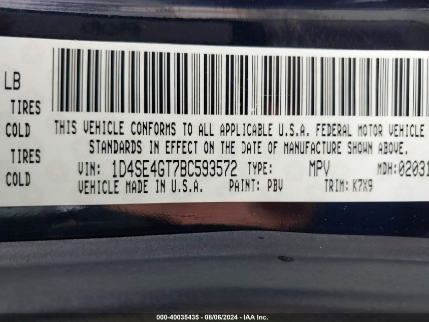 2011 Dodge Durango Crew VIN: 1D4SE4GT7BC593572 Lot: 40035435