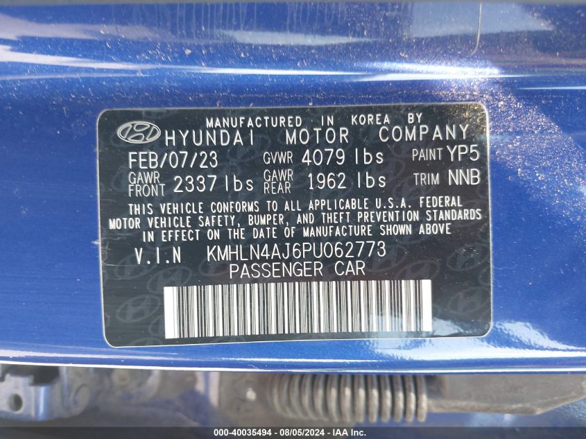 2023 Hyundai Elantra Hybrid Limited VIN: KMHLN4AJ6PU062773 Lot: 40035494