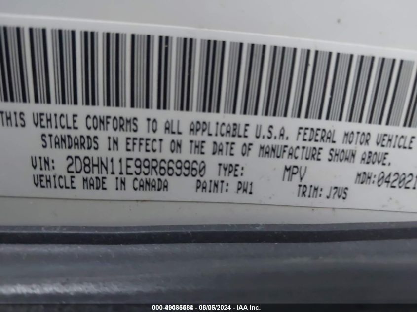 2009 Dodge Grand Caravan Cv VIN: 2D8HN11E99R669960 Lot: 40035584