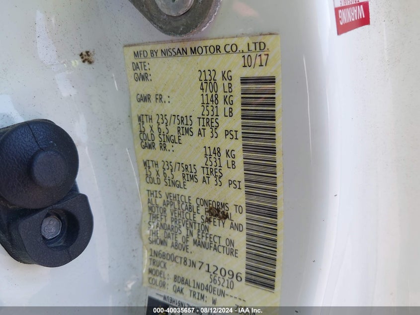 2018 NISSAN FRONTIER S/SV - 1N6BD0CTHJN712096