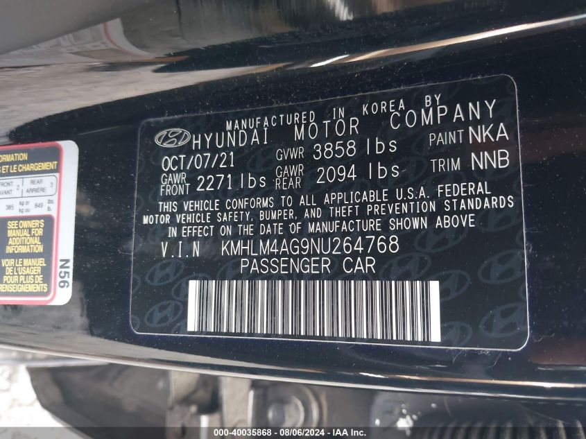 KMHLM4AG9NU264768 2022 Hyundai Elantra Sel