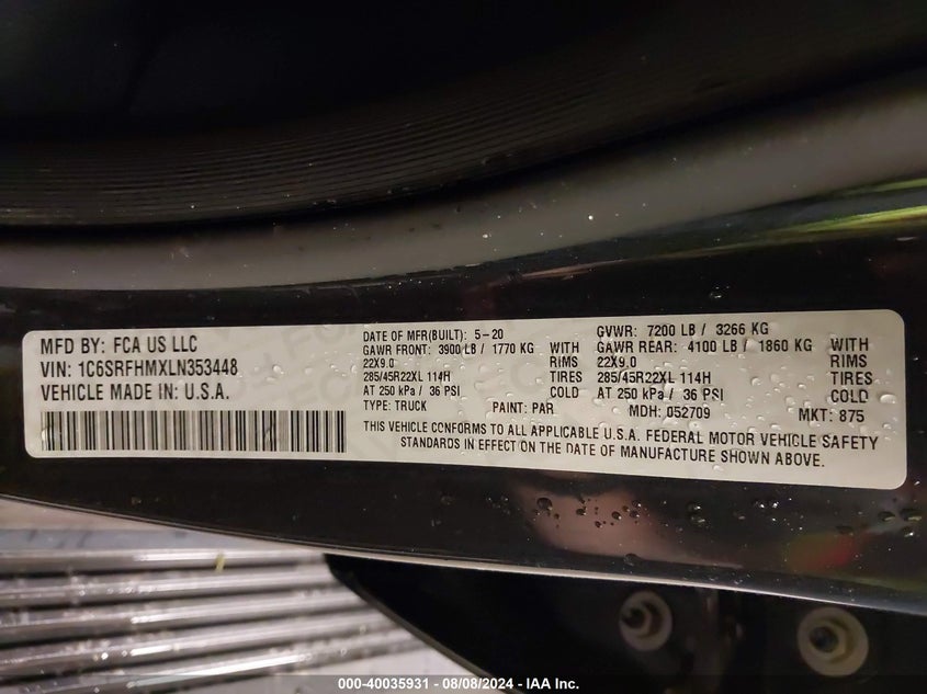 2020 RAM 1500 LIMITED  4X4 5'7 BOX - 1C6SRFHMXLN353448