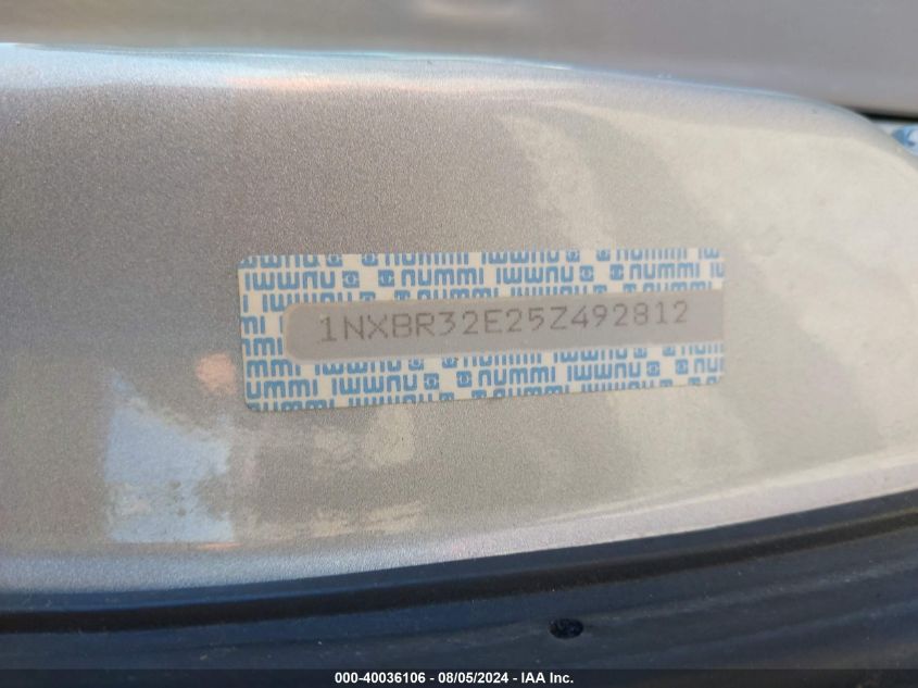 2005 Toyota Corolla Ce/Le/S VIN: 1NXBR32E25Z492812 Lot: 40036106
