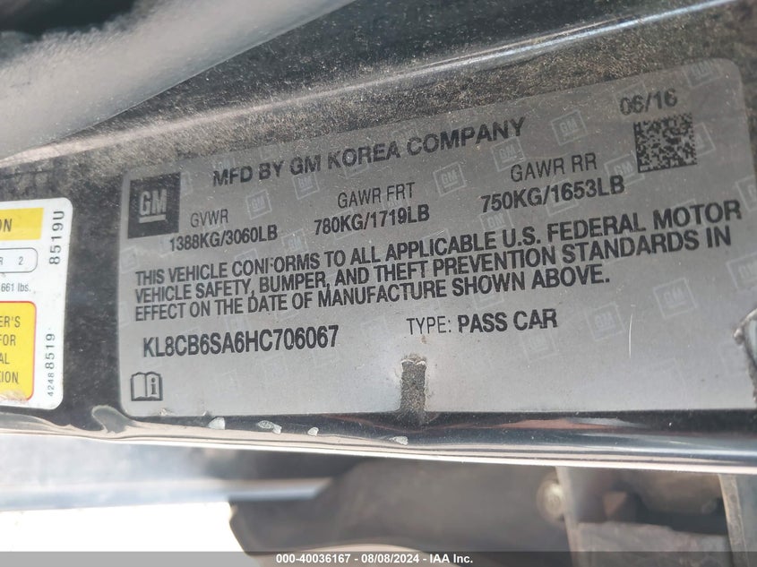 2017 CHEVROLET SPARK LS CVT - KL8CB6SA6HC706067