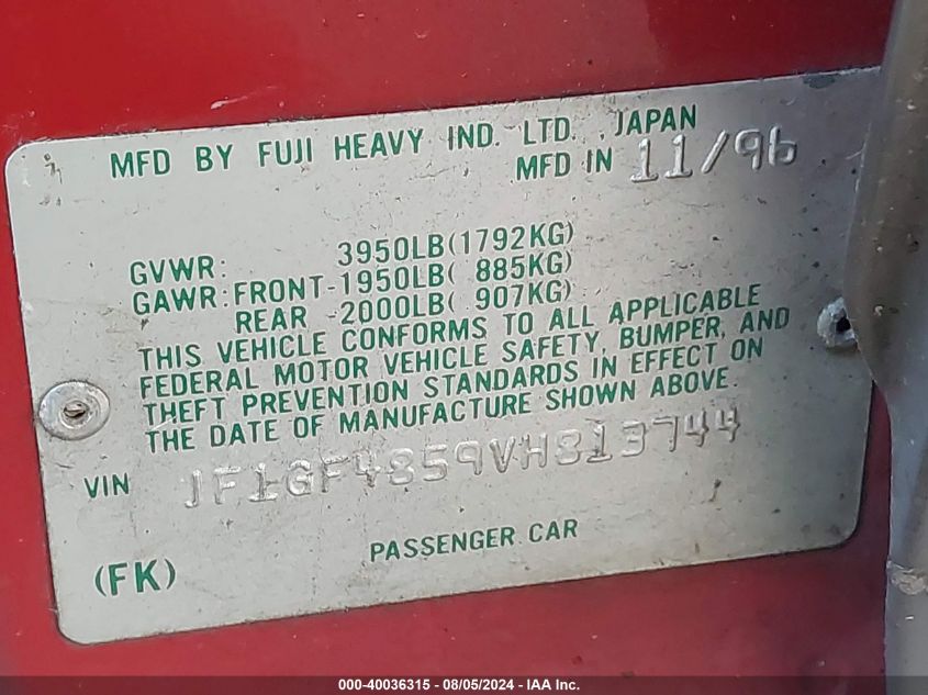 1997 Subaru Impreza Outback Sport VIN: JF1GF4859VH813744 Lot: 40036315