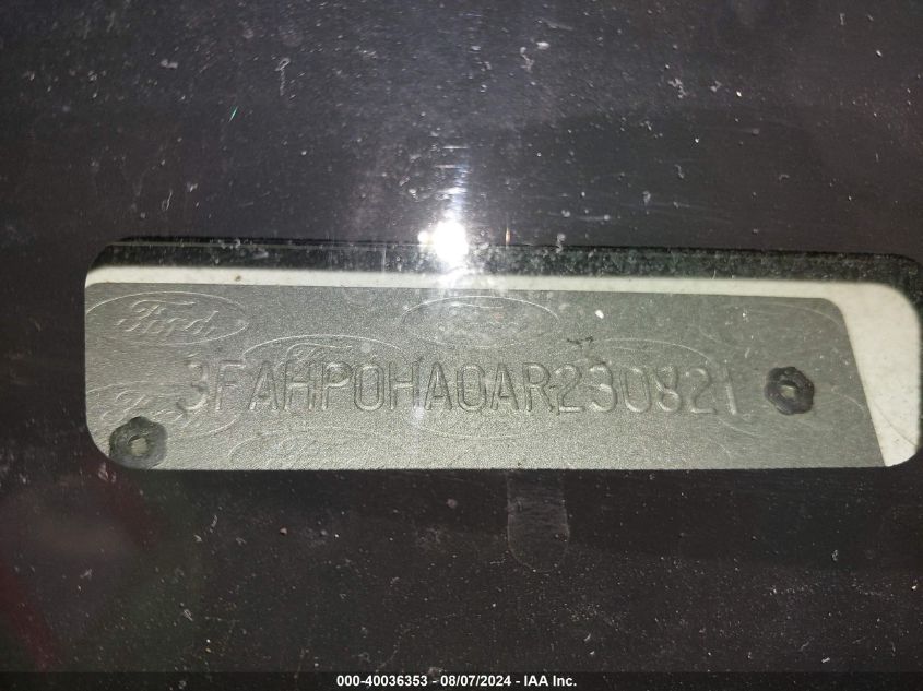 2010 Ford Fusion Se VIN: 3FAHP0HA0AR230821 Lot: 40036353