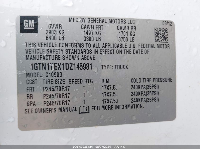 1GTN1TEX1DZ145981 2013 GMC Sierra 1500 Work Truck