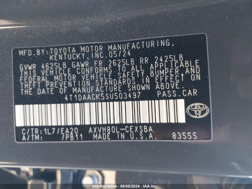 VIN 4T1DAACK5SU503497 2025 Toyota Camry, SE no.9