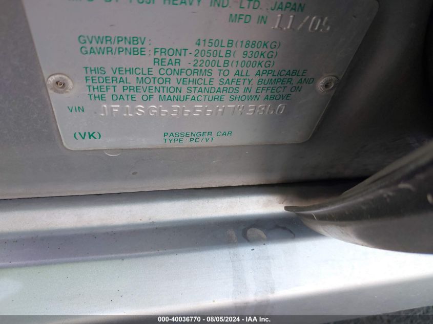 2006 Subaru Forester 2.5X VIN: JF1SG63656H743860 Lot: 40036770