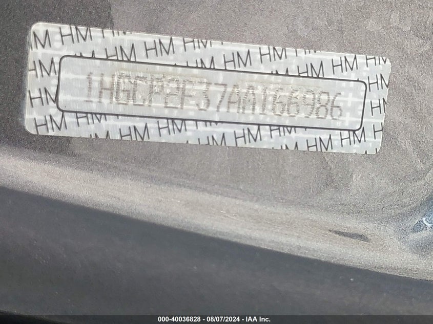 2010 Honda Accord 2.4 Lx VIN: 1HGCP2F37AA166986 Lot: 40036828