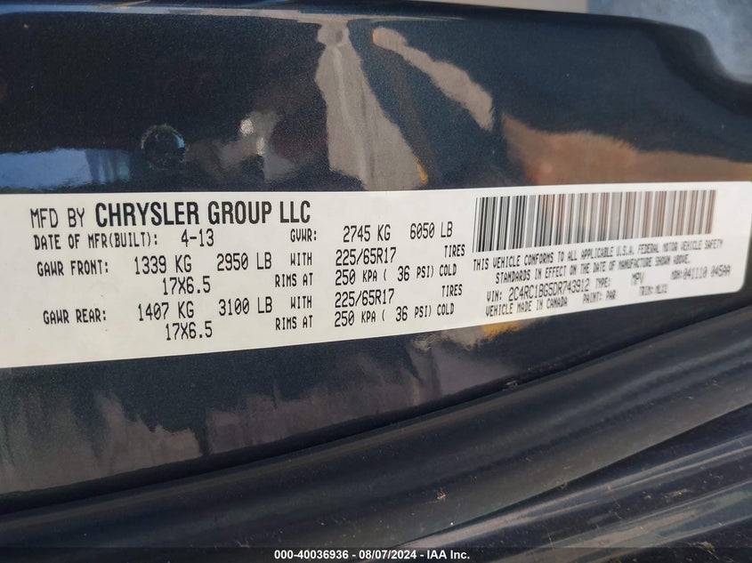 2C4RC1BG5DR743912 2013 CHRYSLER TOWN & COUNTRY photo no. 9