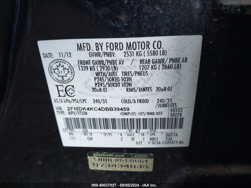 2FMDK4KC4DBB39459 2013 Ford Edge Limited