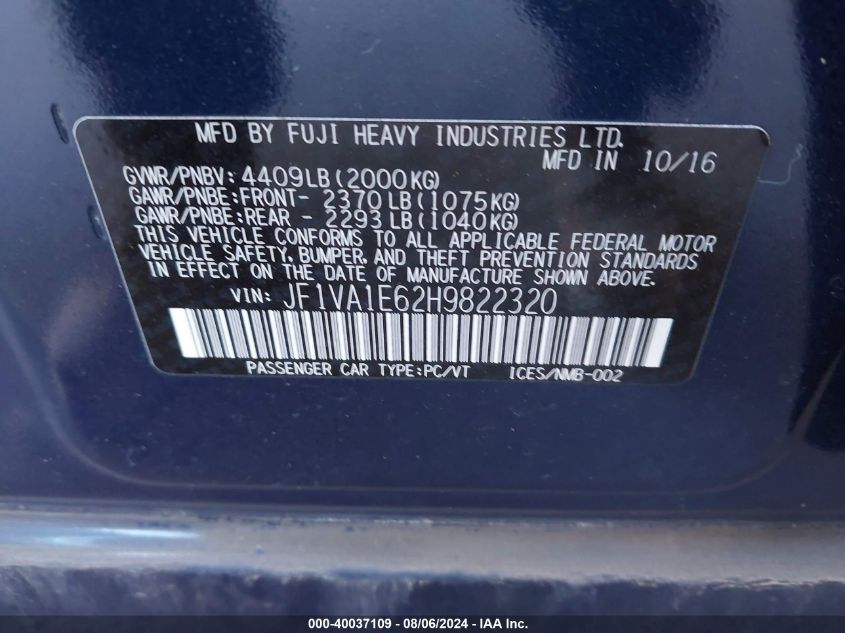 2017 SUBARU WRX PREMIUM - JF1VA1E62H9822320