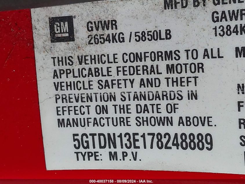 2007 Hummer H3 VIN: 5GTDN13E178248889 Lot: 40037158