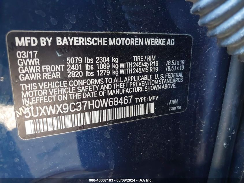 2017 BMW X3 XDRIVE28I - 5UXWX9C37H0W68467