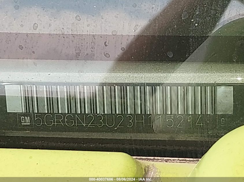 2003 Hummer H2 VIN: 5GRGN23U23H115214 Lot: 40037686