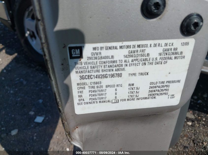2006 Chevrolet Silverado 1500 Ls VIN: 3GCEC14V26G196780 Lot: 40037771