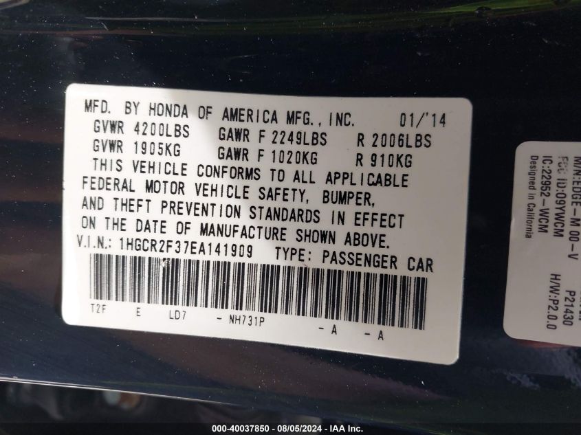 1HGCR2F37EA141909 | 2014 HONDA ACCORD