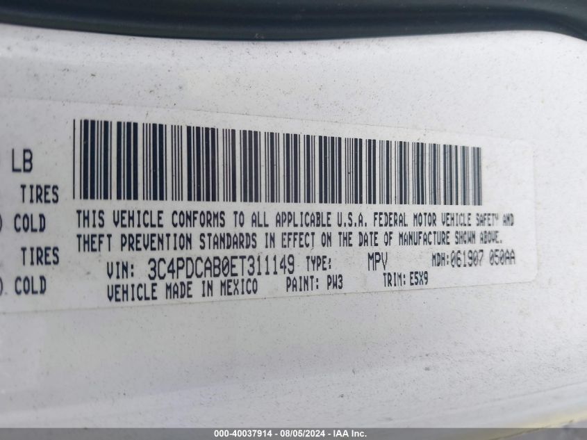 2014 Dodge Journey American Value Pkg VIN: 3C4PDCAB0ET311149 Lot: 40037914