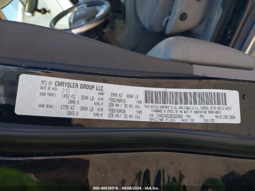 2011 Dodge Durango Crew VIN: 1D4RD4GG3BC626801 Lot: 40038016