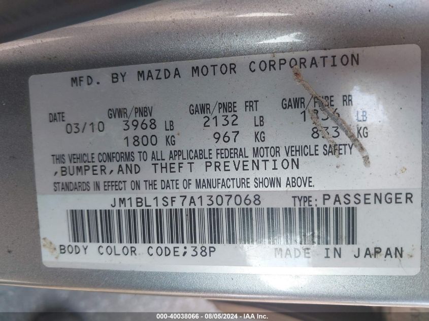 2010 Mazda Mazda3 I Sport VIN: JM1BL1SF7A1307068 Lot: 40038066