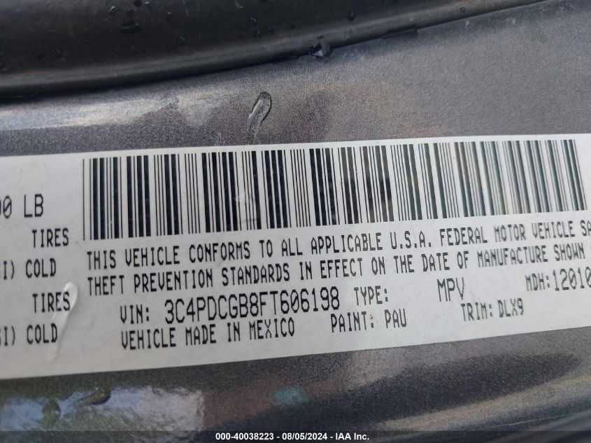2015 Dodge Journey Crossroad VIN: 3C4PDCGB8FT606198 Lot: 40038223