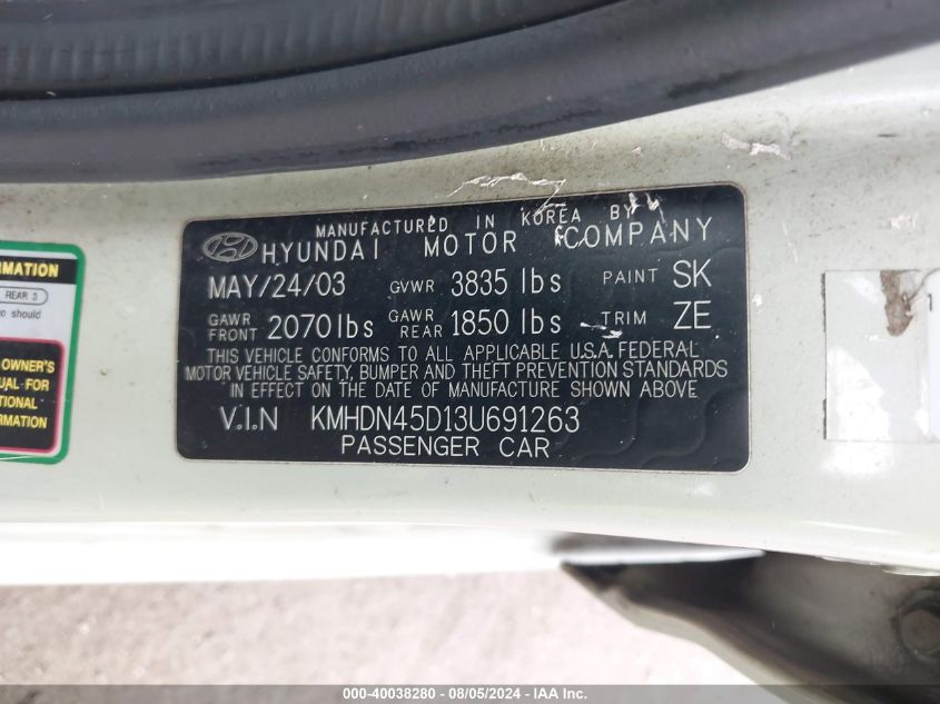 KMHDN45D13U691263 | 2003 HYUNDAI ELANTRA