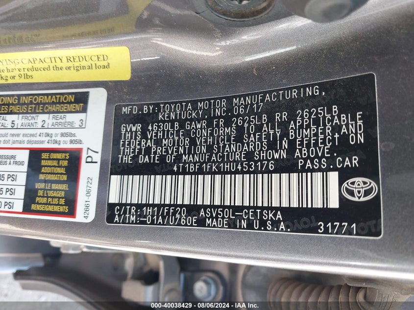 2017 TOYOTA CAMRY SE - 4T1BF1FK1HU453176