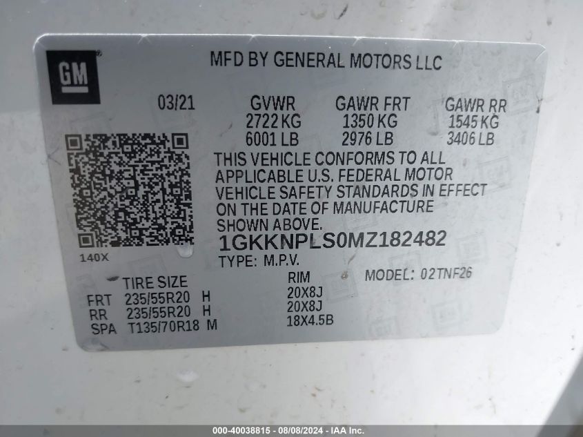 1GKKNPLS0MZ182482 2021 GMC Acadia Fwd Denali