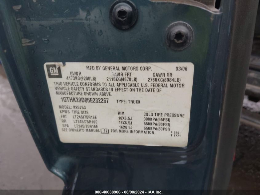 2006 GMC Sierra K2500 Heavy Duty VIN: 1GTHK29D06E232267 Lot: 40038906