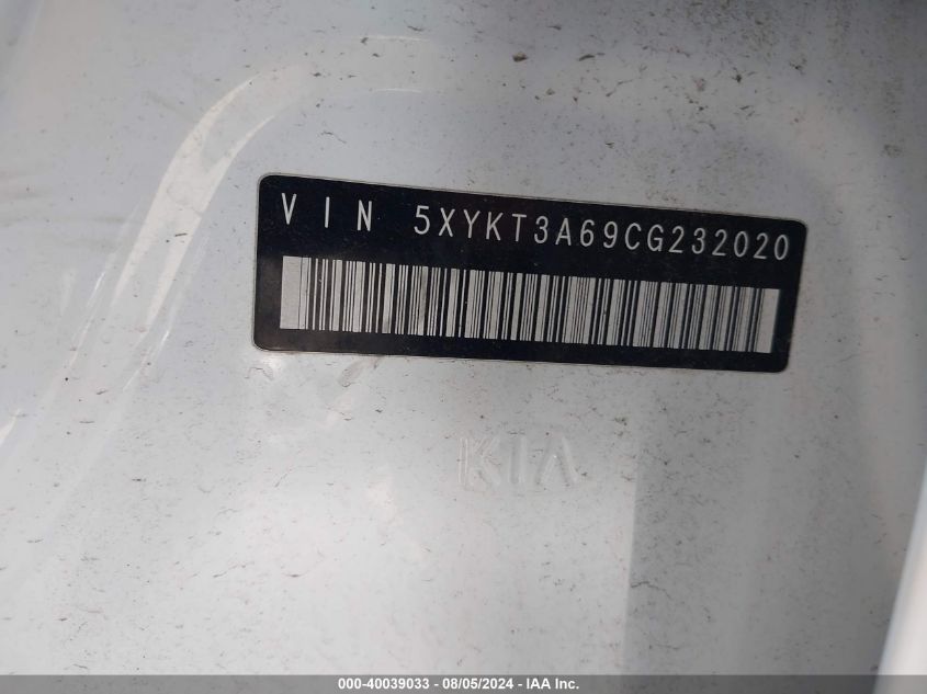 2012 Kia Sorento Lx VIN: 5XYKT3A69CG232020 Lot: 40039033