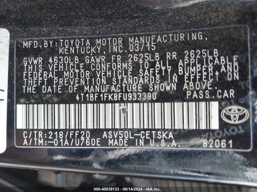 4T1BF1FK8FU933390 2015 Toyota Camry Se