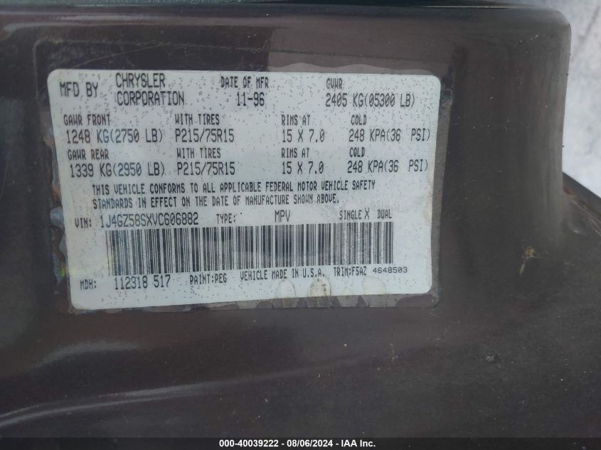 1997 Jeep Grand Cherokee Laredo/Tsi VIN: 1J4GZ58SXVC606882 Lot: 40039222