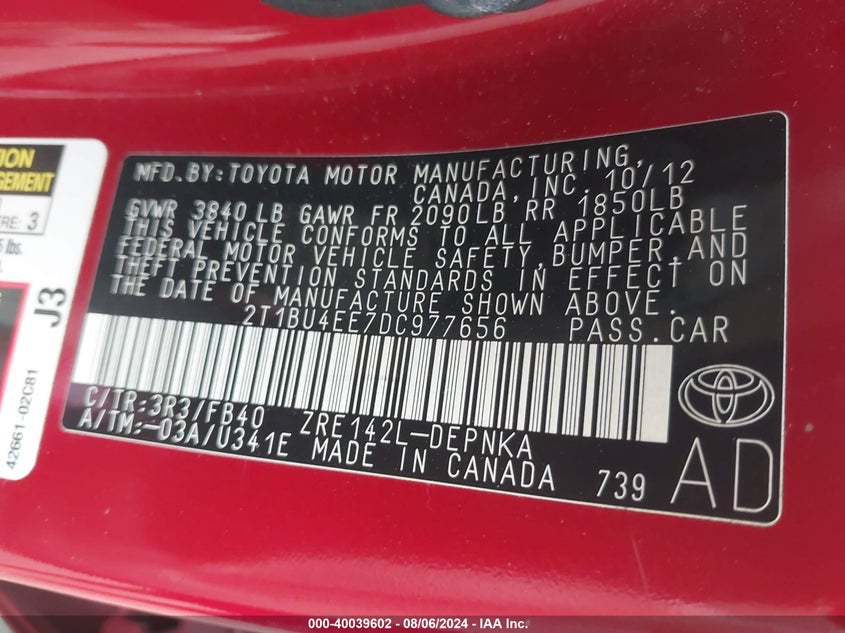 2013 TOYOTA COROLLA S/LE - 2T1BU4EE7DC977656