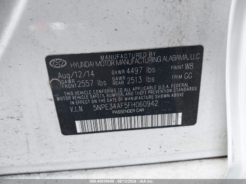 2015 HYUNDAI SONATA LIMITED - 5NPE34AF5FH060942