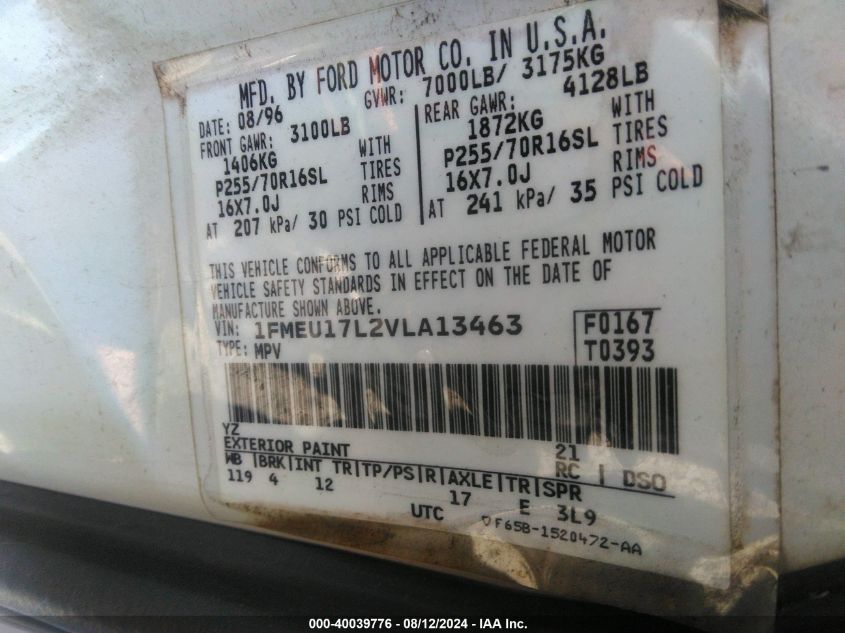 1997 Ford Expedition Eddie Bauer/Xlt VIN: 1FMEU17L2VLA13463 Lot: 41754454