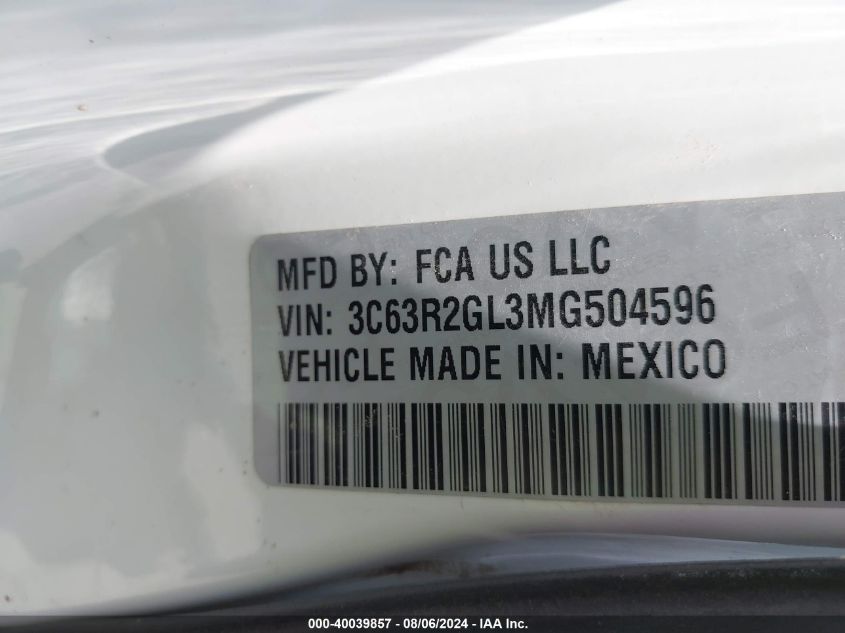 2021 Ram 3500 Tradesman 4X2 8' Box VIN: 3C63R2GL3MG504596 Lot: 40039857