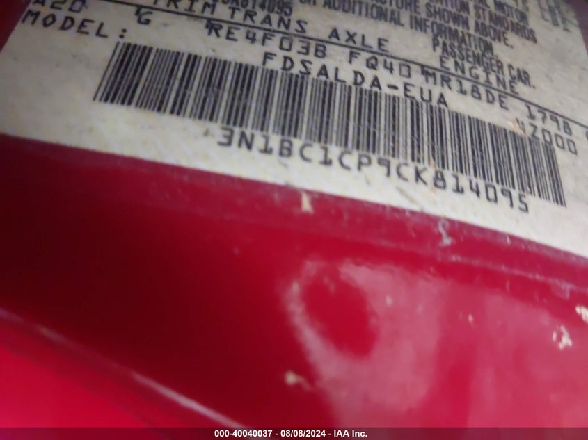 2012 Nissan Versa S/Sl VIN: 3N1BC1CP9CK814095 Lot: 40040037