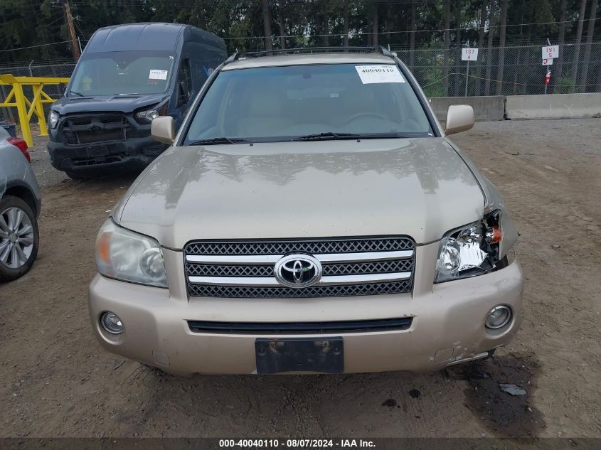 2006 Toyota Highlander Hybrid VIN: JTEDW21A860002263 Lot: 40040110